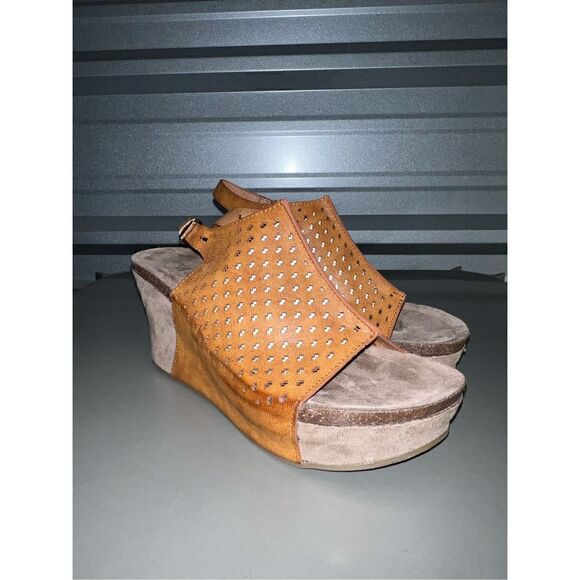 Saddle Leather Mata Open Toe Wedge Heels Size 10 - Picture 2 of 6
